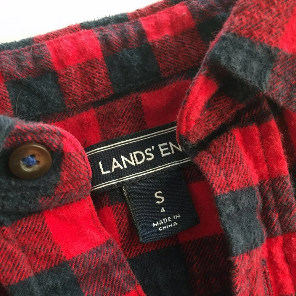 Lands' End buffalo plaid flannel shirt 4-5